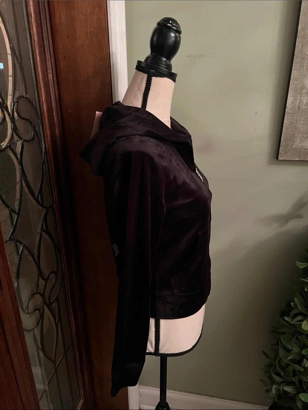 Juicy Couture Black Velour Hooded Zip Jacket with J-Pull